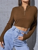ZAFUL T-shirt Court Côtelé Demi-Zip Xl Café