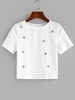 ZAFUL T-shirt Court Côtelé Fleur Brodée S Blanc