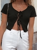ZAFUL T-shirt Court Côtelé Noué en Avant S Noir