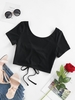 ZAFUL T-shirt Court Côtelé Noué sans Dos L Noir