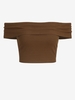 ZAFUL T-shirt Court Côtelé Plié à Epaule Dénudée L Café profond