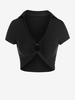 ZAFUL T-shirt Court Côtelé Plongeant Anneau L Noir