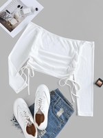 ZAFUL T-shirt Court Côtelé Sanglé à Epaule Dénudée M Blanc