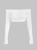 ZAFUL T-shirt Court Côtelé Tricoté à Epaule Dénudée M Blanc