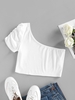 ZAFUL T-shirt Court Côtelé Une Epaule à Volants M Blanc