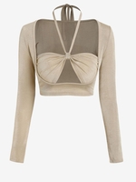 ZAFUL T-Shirt Court Découpé à Col Halter S Café lumière