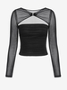 ZAFUL T-shirt Court Découpé en O en Maille Transparente Insérée à Volants L Noir