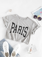 ZAFUL T-shirt Court Lâche à Imprimé Paris S Gris