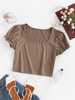ZAFUL T-shirt Court Manches Bouffantes à Col Carré S Café profond