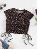 ZAFUL T-shirt Court Noué Fleuri Imprimé L Noir