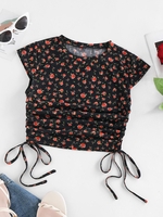 ZAFUL T-shirt Court Noué Fleuri Imprimé L Noir