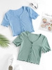 ZAFUL T-shirt Court Ourlet en Laitue à Volants 2 Pièces S Vert clair