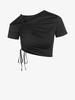 ZAFUL T-shirt Court Sanglé en Avant à Epaule Dénudée L Noir