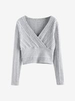 ZAFUL T-shirt Court Superposé Côtelé L Gris clair