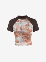 ZAFUL T-shirt Court Teinté à Manches Raglan M Café