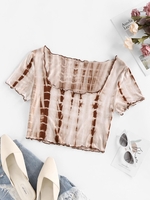 ZAFUL T-shirt Court Teinté à Ourlet en Laitue pour Bébé M Café