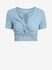 ZAFUL T-shirt Court Texturé Torsadé en Avant en Encoche en V S Bleu clair