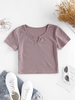 ZAFUL T-shirt Court Tricoté à Col V S Pourpre