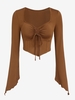 ZAFUL T-shirt Croset Asymétrique Cintré à Manches Evasées Style Corset à Col Cœur S Café