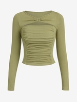 ZAFUL T-shirt Côtelé Anneau en O Découpé à Volants M Vert clair