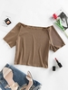 ZAFUL T-shirt Côtelé Cousu à Epaule Dénudée L Café