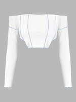 ZAFUL T-shirt Côtelé Cousu en Haut à Epaule Dénudée S Blanc