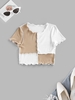 ZAFUL T-shirt Côtelé Cousu en Haut en Blocs de Couleurs S Blanc