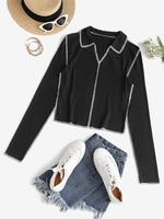 ZAFUL T-shirt Côtelé Cousu en Haut M Noir