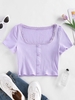 ZAFUL T-shirt Côtelé en Dentelle Insérée avec Bouton S Violet clair