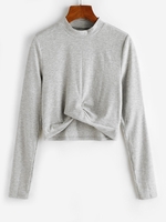 ZAFUL T-shirt Côtelé Ourlet Tordu à Col Montant M Gris clair