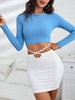 ZAFUL T-shirt Côtelé Tordu Découpé à Manches Raglan M Bleu