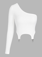 ZAFUL T-shirt Côtelé Une Epaule à Ourlet Courbe M Blanc