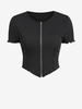 ZAFUL T-shirt Côtelé Zippé à Ourlet en Laitue S Noir