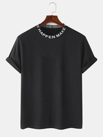ZAFUL T-shirt Décontracté à Imprimé Lettre à Col Côtelé Streetwear Xl Noir