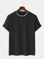 ZAFUL T-shirt Décontracté à Imprimé Lettre à Col Côtelé Streetwear Xxl Noir