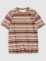 ZAFUL T-shirt Décontracté Rayé Imprimé à Col Côtelé Xl Café