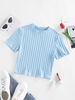 ZAFUL T-shirt de Base Court Côtelé M Bleu clair