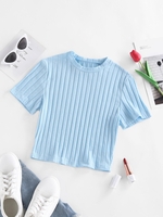 ZAFUL T-shirt de Base Court Côtelé M Bleu clair