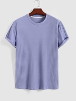 ZAFUL T-shirt de Base Côtelé à Manches Courtes L Bleu clair