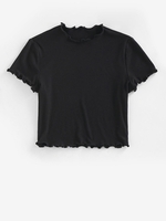 ZAFUL T-shirt de Base Côtelé à Ourlet en Laitue S Noir