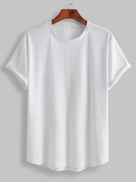 ZAFUL T-shirt de Base en Couleur Unie à Manches Courtes à Ourlet Asymétrique L Blanc