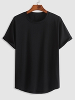 ZAFUL T-shirt de Base en Couleur Unie à Manches Courtes à Ourlet Asymétrique S Noir