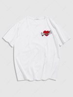 ZAFUL T-shirt de Base Lettre et Cœur Flèche Brodés Xl Blanc