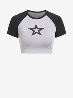 ZAFUL T-shirt de Baseball Court Etoile en Blocs de Couleurs à Manches Raglan S Gris