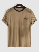 ZAFUL T-shirt de Lettre Bordée Rayée S Café