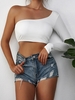 ZAFUL T-shirt de Maillot Court Côtelé à Une Epaule M Blanc