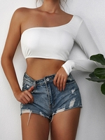 ZAFUL T-shirt de Maillot Court Côtelé à Une Epaule M Blanc