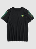 ZAFUL T-shirt Dragon Brodé à Manches Courtes L Noir