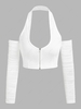 ZAFUL T-shirt en Maille Zippé Epaule Dénudée à Col Halter S Blanc