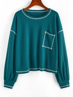 ZAFUL T-shirt en Tricot Cousu avec Poche Poitrine à Goutte Epaule Xl Vert profond